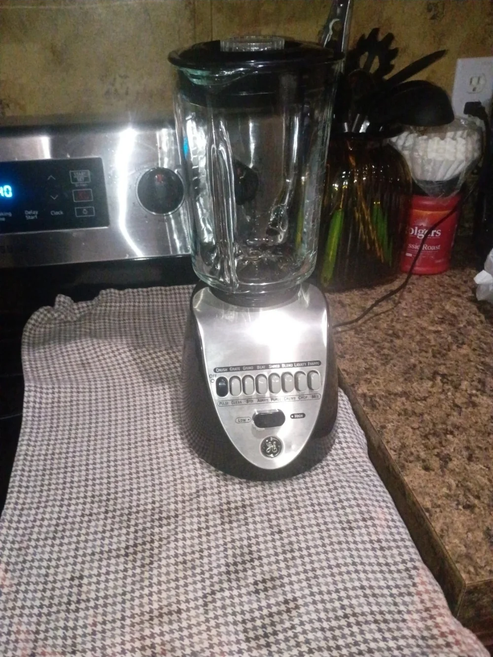 Stainless Steel and Black Countertop Blender - Glass Pitcher